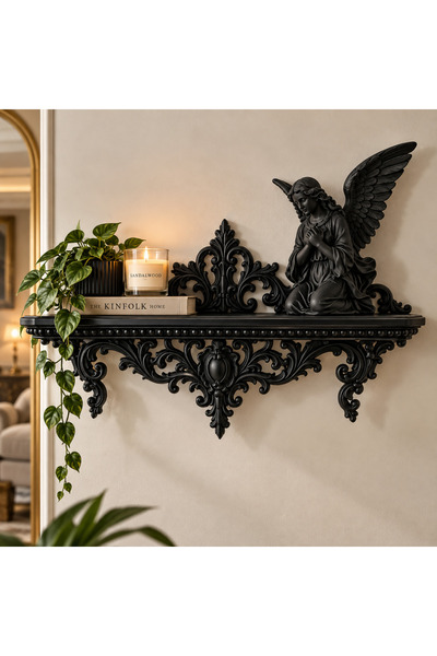 Barok Melek Figürlü Dekoratif Duvar Rafı 3D