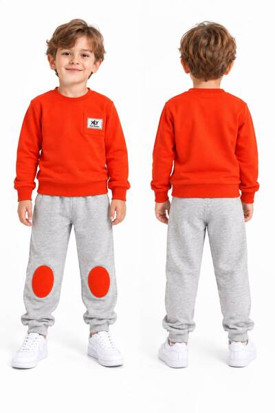 BY WORRN Erkek Cocuk Bisiklet Yaka Dizleri Yamalı Sweat Cepli 1-5 Yaş Basic E...
