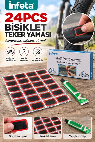 İnfeta 24'lü Bisiklet İç Lastik Soğuk Yama Seti Yapıştırıcı Tüplü