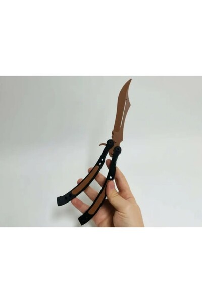 CS2 Kelebek/Butterfly Bıçak Plastik Kahverengi Oyuncak 3D (Keskin Değil)