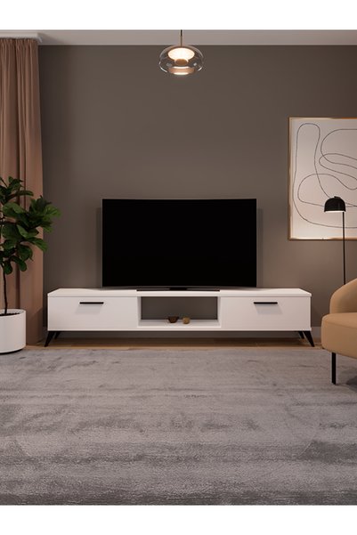 AYMOBSAN Sahra 2 Kapaklı Tv Ünitesi Ayaklı Modern Tv Sehpası 180 cm - Beyaz