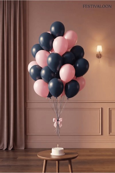 FESTİVALOON Romantic Powder Concept 20-Piece Navy Blue Pink Balloon Set Birth...
