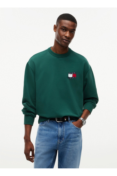 Tommy Jeans Yeşil Erkek Sweatshirt DM0DM23590MBM TJM RLX WAVY FLAG SW