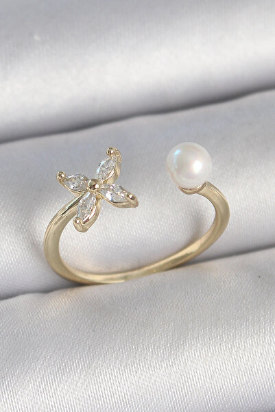Lovesta Home Brass Gold Color Zircon Stone Flower Model Pearl Detail Adjustab...