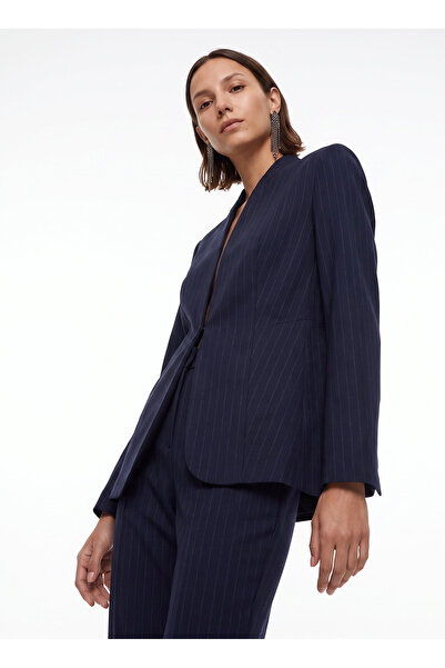 Fabrika Lacivert Kadın Çizgili Blazer F6WL-CKT0082