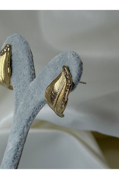 divakse Steel Earring Leaf Model with Zircon Stone