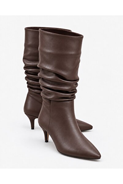 CCWAY AYAKKABI Women's Bellows Short Boots Brown Leather