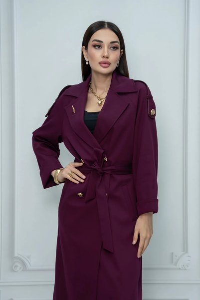 Eccim Fashion Apoletli Broşlu Maxi Boy Kadın Trençkot