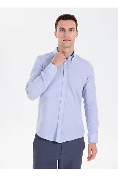 ALTINYILDIZ CLASSICS Mavi Erkek Düğmeli Tailored Fit Melanj Gömlek ACE201262279