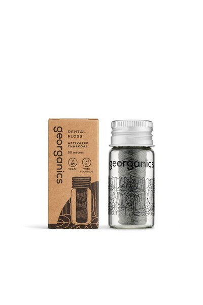 Georganics Ață dentară vegană cu cărbune activ și fluor 50m