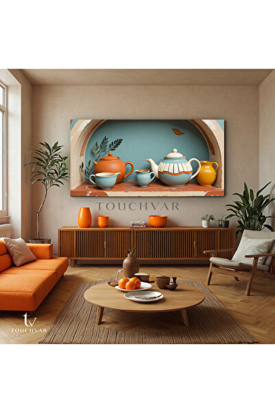 TOUCHVAR Yatay Panoramik Kanvas Tablo Seramik Demlikler Mutfak Tablosu Ev Ofi...