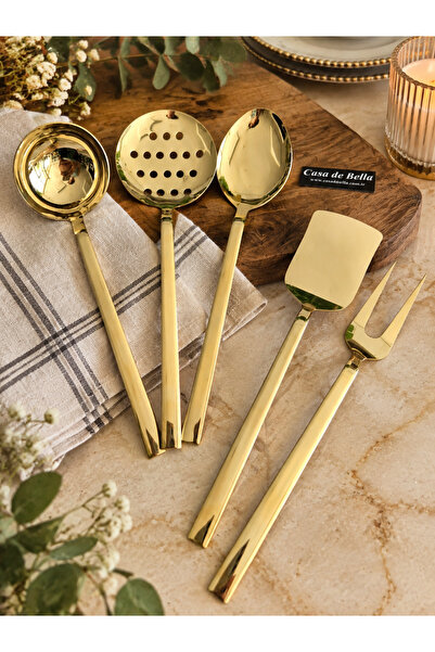 CASA DE BELLA Gold 5 Piece 18/10 Stainless Steel Serving Set 29cm