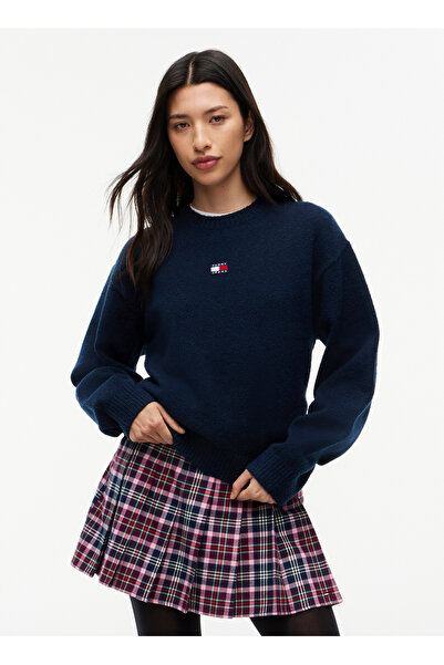 Tommy Jeans Lacivert Kadın Yuvarlak Yaka Nakışlı Kazak DW0DW23831C1G