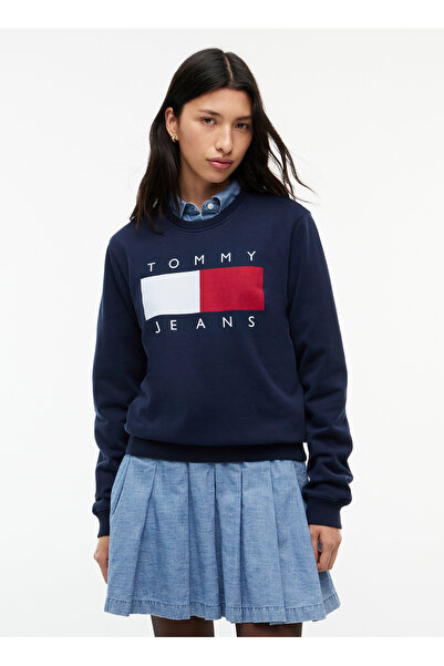 Tommy Jeans Mavi Kadın Yuvarlak Yaka Logo Baskılı Sweatshirt DW0DW23906C1G