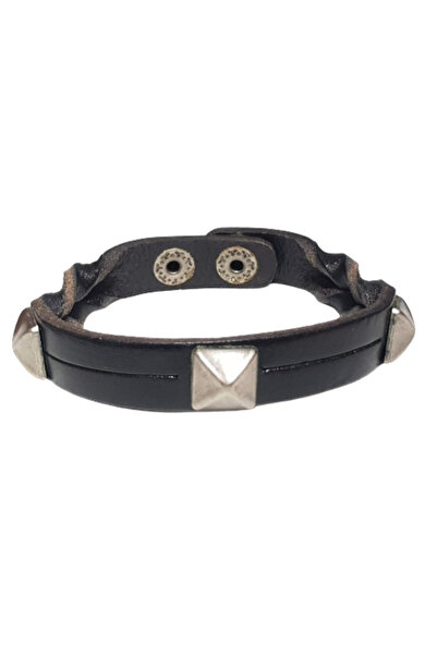 Nafpro Stud, Motorcycle, Punk, Rock Leather Bracelet, snap closure, Black