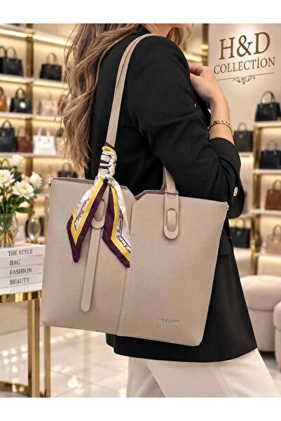 H&D COLLECTİON حقيبة كتف نسائية من الجلد الصناعي بتفاصيل وشاح مربعة الشكل