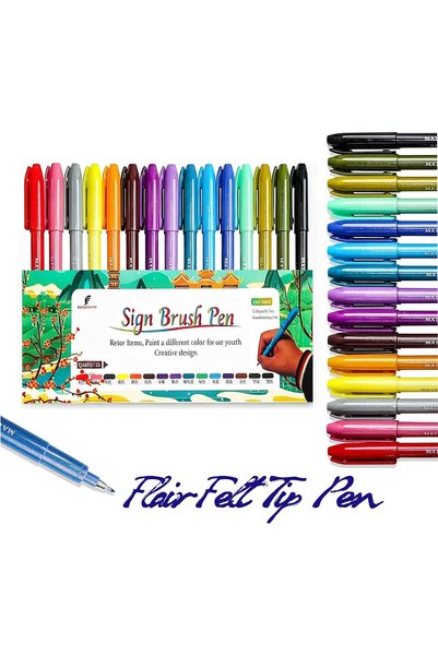 MAIKEDEPOT Felt Tip Pens, 15pcs Calligraphy pen Assorted Colors Sign Brush Pe...
