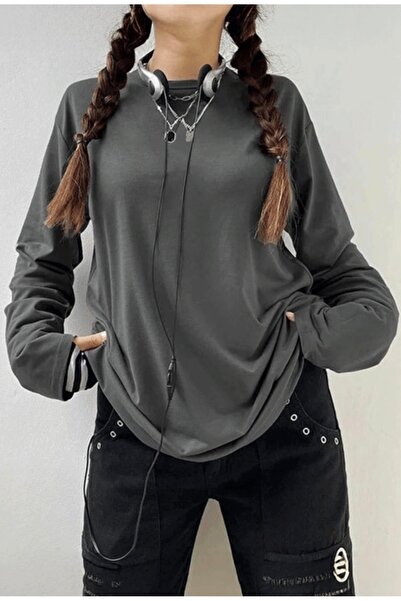 Köstebek Thin Fabric Plain Smoked Oversize Unisex Sweatshirt