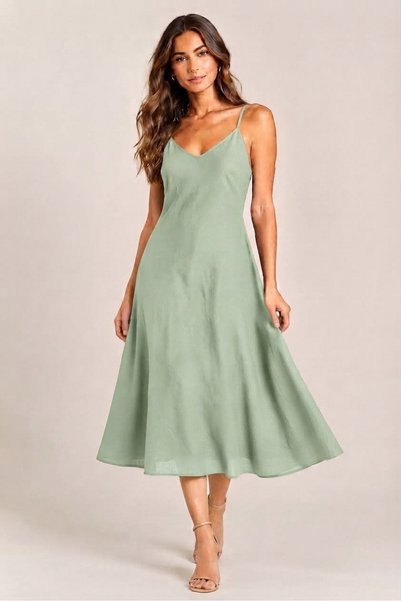 ENMADAM Women's Soft Modal V-Neck Thin Strap Casual Basic Long Dress