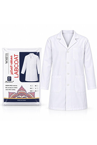 TOY LAND Unisex White Lab Coat with Long Sleeves, Button-Front Closure, Notched Collar and 3 Pockets for Laboratory, Medical, School and Art Use