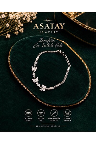 925 Ayar Gümüş Zirkon Taşlı Özel Kelebek Tasarımlı Kadın Bilekliği Sertifikalı Premium Kadife Hediye Kutusu El Yazılı Özel Not Ayrıcalığı