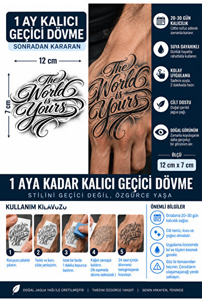 TattooLiva 1 Ay Kalıcı 24 Saat Sonra Kararan 7x12 cm Orta Boy El Üstü yazılı ...