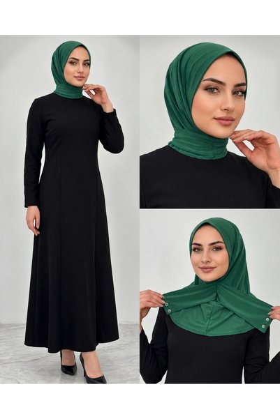 AHRAR tesettür Practical Ready-To-Wear Hijab Scarf with Snap Fasteners, Hijab Cap, Suitable for Both Daily Use and Pool and Sea Caps, Green Color.