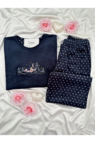 Lena Homewears Σετ πιτζάμες από γαλλικό βελούδο με μοτίβο αστεριών σε μπλε να...