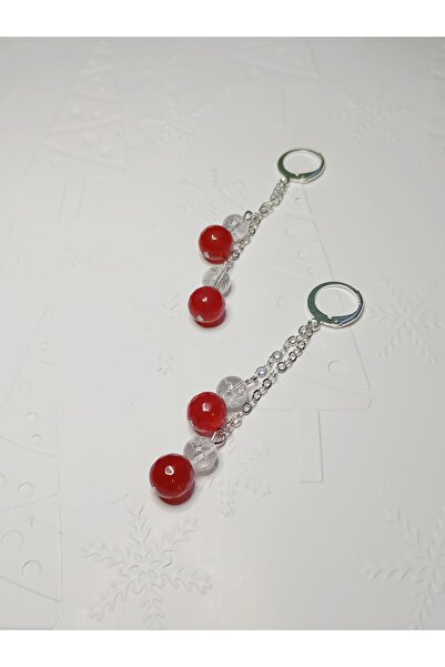 Generic Brand Long earrings with burgundy jade, ice crystal and silver plated...