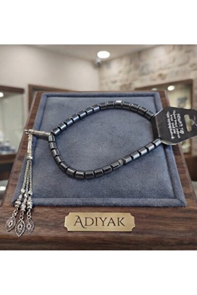 Hakiki Doğal Hematit Taşı Tesbih - Silindir Kesim Metal Püsküllü 33'lü Erkek Tesbih