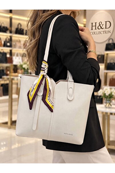 H&D COLLECTİON حقيبة كتف نسائية من الجلد الصناعي بتفاصيل وشاح مربعة الشكل