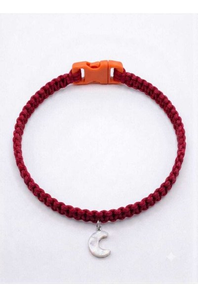 almital mobilya aksesuarları furniture accessories Red Hand-Knitted Macrame Cat Collar 27 cm - Stylish Cat Collar with Moon Figure Charm