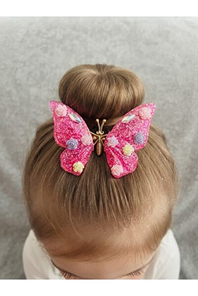 DOVRIQ Girl's Shiny Glitter Butterfly Buckle with Colorful Flower Detail