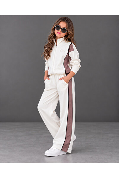 KOKOŞ BEBEK Chic Fermuarlı Biyeli Bol Paça Kız Çocuk Takım - 5/14 Yaş - 31925