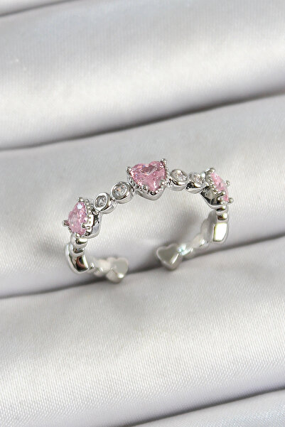 Lovesta Home Brass Row Heart Figured Zircon Stone Silver Color Adjustable Wom...