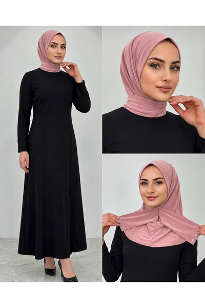 AHRAR tesettür Practical Ready-To-Wear Hijab Scarf with Snap Fasteners, Hijab Cap, Suitable for Both Daily Use and Pool and Sea Caps, Powder Color.