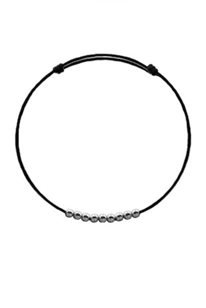 VENTİ Brățară de gleznă cu șnur negru și 9 mărgele din argint 925 de 3mm