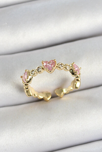 Lovesta Home Brass Row Heart Figured Zircon Stone Gold Color Adjustable Women...
