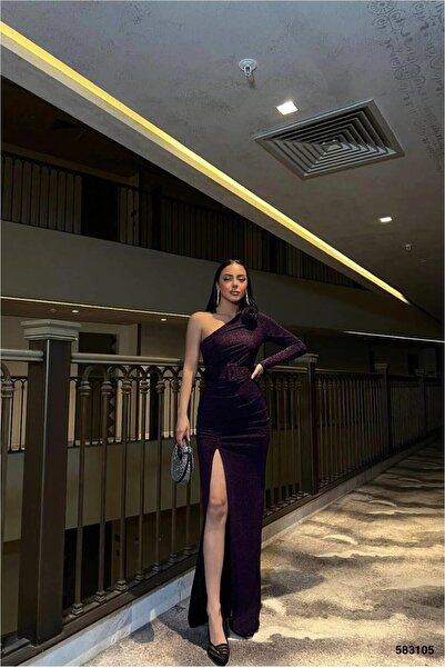 Şeker Portakalım Single Slit Fish Tail Evening Dress Shoulder Cutout