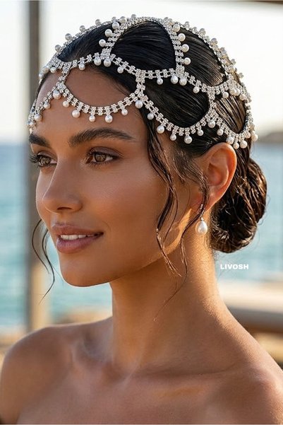 LIVOSH Pearl Modern Head Accessory Bridal Crown Wedding Crown Engagement Crown