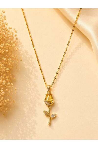Generic Anti-Tarnish Gold Tone Rose Bud Pendant Necklace