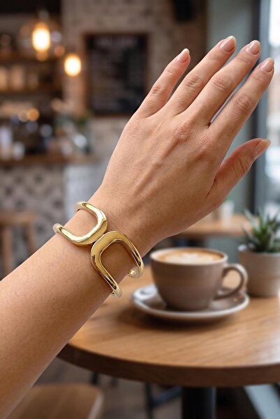 BUTİK AYVİTRİN Gold Color Brass Cuff Model Vintage Handcuff Bracelet