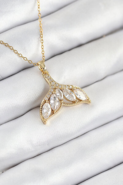 Lovesta Home 316L Steel Zircon Stone Fish Tail Model Gold Color Women's Neckl...