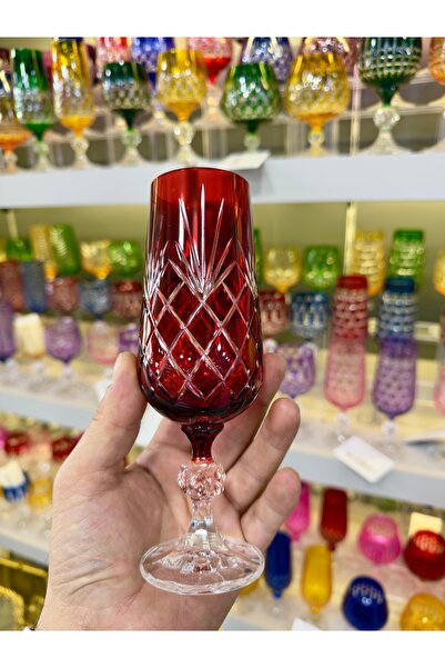Vakıf home 1 Adet Bohemia Kristal Renkli El İşi Ayaklı Kahve Yanı Su Bardağı ...