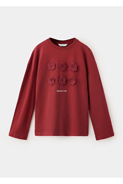 MANGO Kids Pamuklu çiçekli kroşe tişört