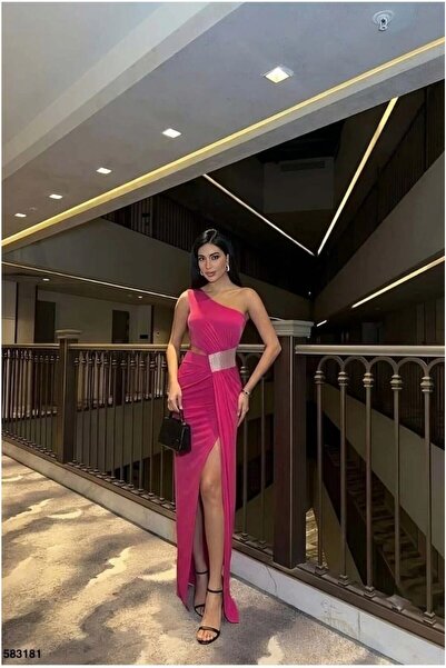 Şeker Portakalım Sandy Tek Balık Evening Dress Shoulder Fabric Dress Cut