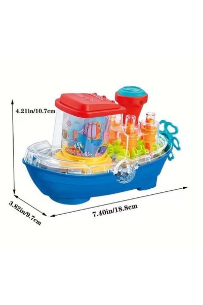 YJ Toys Electric Transparent Gear Ship Boat Toy with Sound and Light for Kids