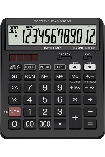 Sharp EL-CC12GP 12 Haneli Masaüstü Hesap Makinesi Gri Eğimli LCD Ekran ile 300 Adım Kontrol