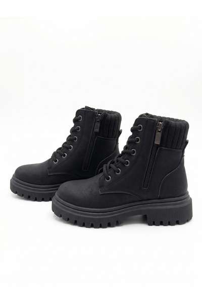 Pabrik Black Emerald Zippered Stitched Sole Girls' Boots