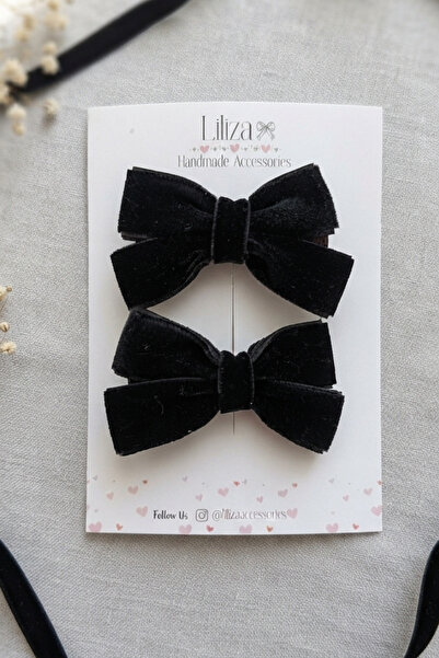 Liliza Accessories Siyah Kadife 2li Çocuk Fiyonk Klips Toka Seti
